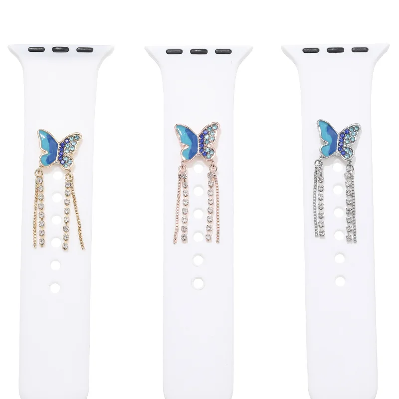 

2023 Chains Butterfly Strap Decoration Charms for Apple Watch Bands Jewelry for Galaxy Watch Series Charm for Huawei Straps Gift