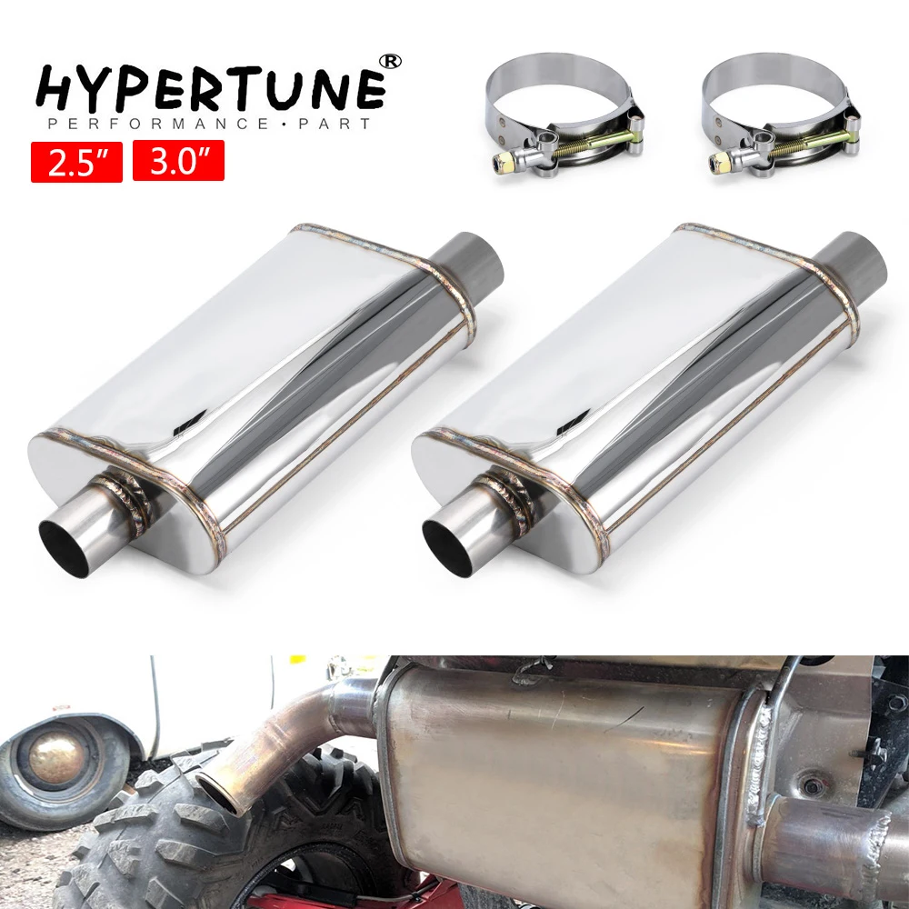 

Set of 2 Stainless Steel Universal Exhaust Mufflers with Clamps 2.5"/3.0" Air Inlet Outlet Double Exports Oval 14" Drum Body
