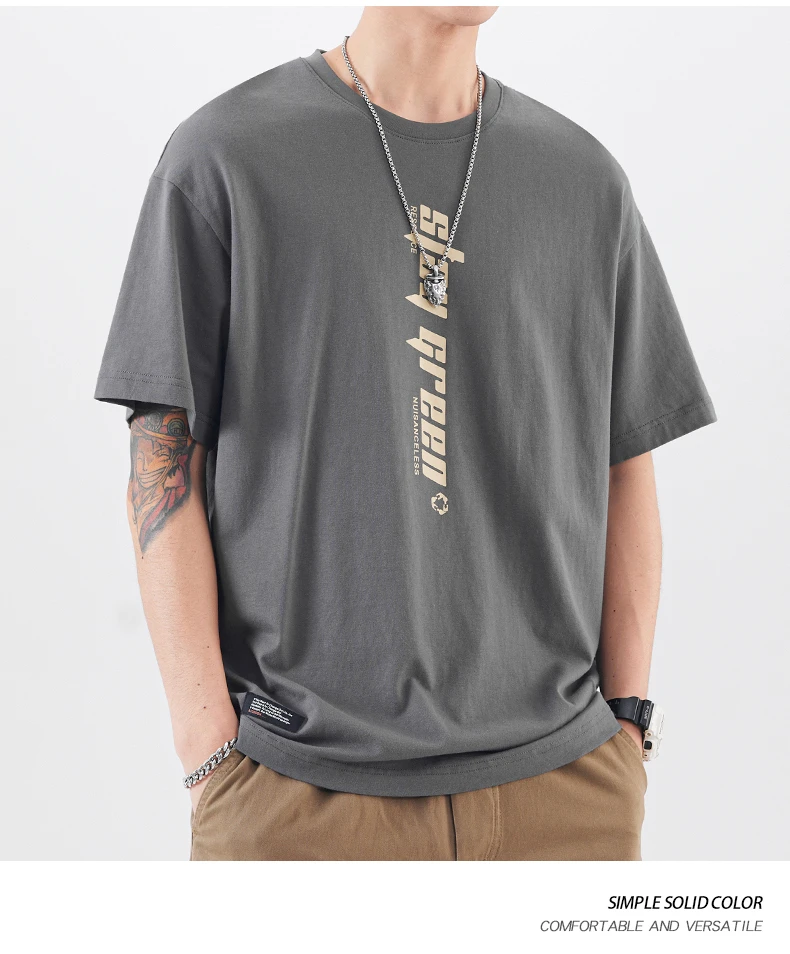 

YTX0107 мужская летняя свободная футболка с коротким рукавом и круглым вырезом, пятиконечная, с рукавом до локтя, хлопковая Футболка с принтом