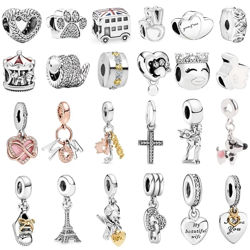 

2021 Silver Color Sparkling Seashell Cross Sun Love Bird Iron Tower Beads Fit Original Pandora Charms Bracelet For Women Jewelry