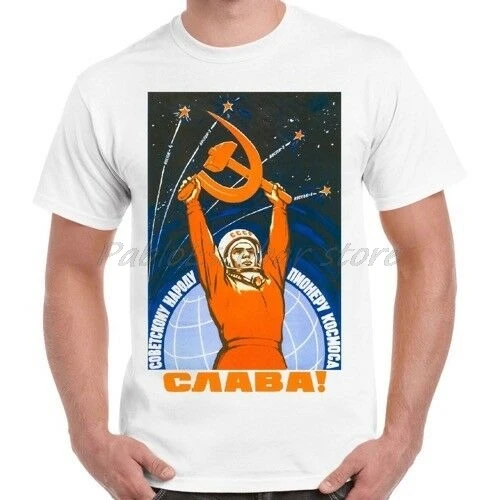 

Soviet Space Astronaut Propaganda Cool Retro T Shirt men white summer tee-shirt plus size 4XL 5XL Euro Size