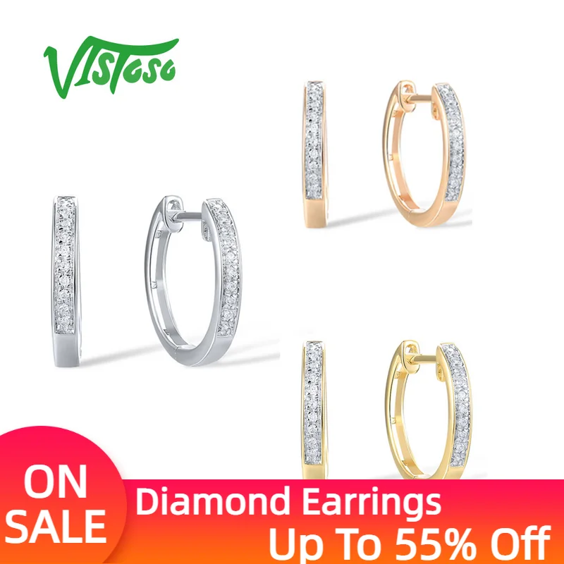 Женские серьги из розового золота с бриллиантами VISTOSO, классические ювелирные украшения из драгоценных камней, цвет белый/желтый/розовый, 14 к, 585