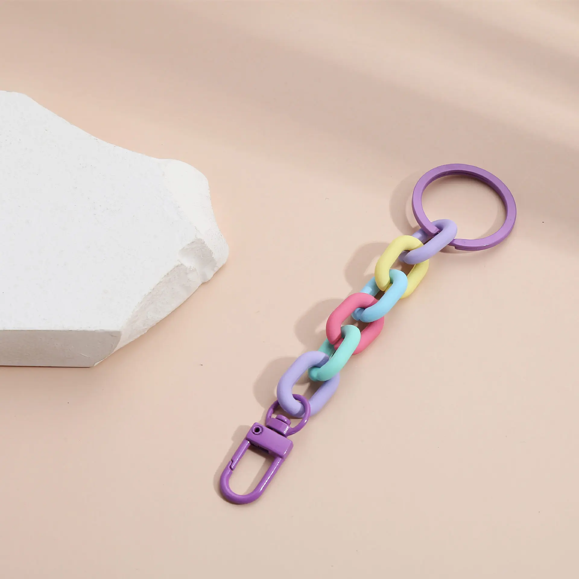 

Trendy Acrylic Plastic Link Chain Keychain Macaron Color Handmade Key Ring for Women Girls Handbag Pendant Accessories Gifts