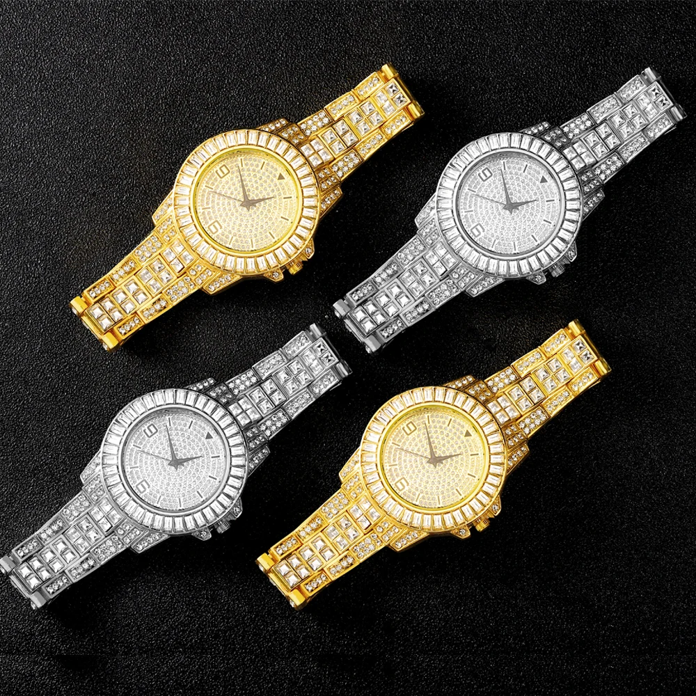 Кварцевые наручные часы в стиле хип-хоп полностью Украшенные стразами