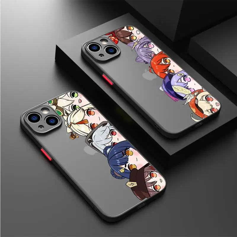Милый аниме чехол Genshin Impact для Apple iPhone 15 11 14 13 12 Pro 7 XR X XS Max 8 Plus 6 6S SE 2022 15Pro черный