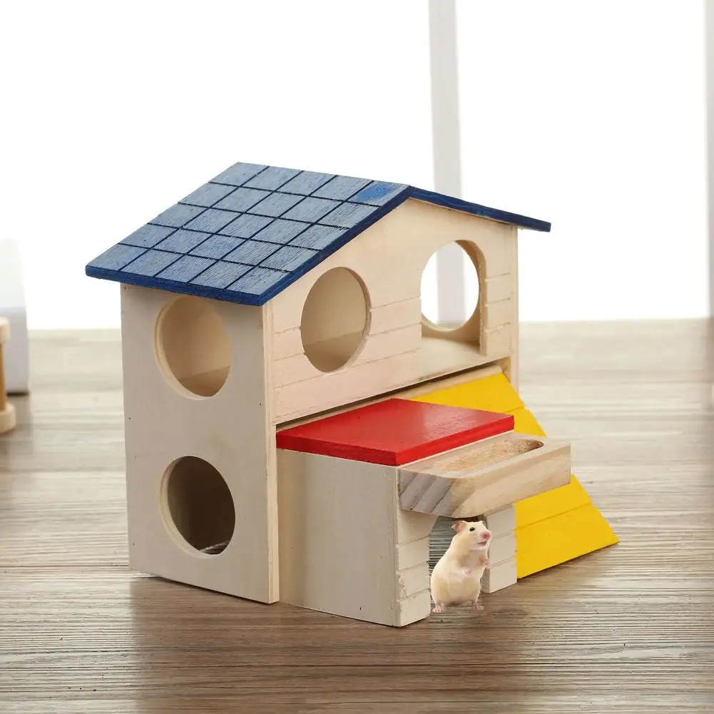 

【 New Arrivals 】 Hamster Natural Wooden House 2 Tier Villa With Food Trough Pet Supplies For Hamsters Chinchillas