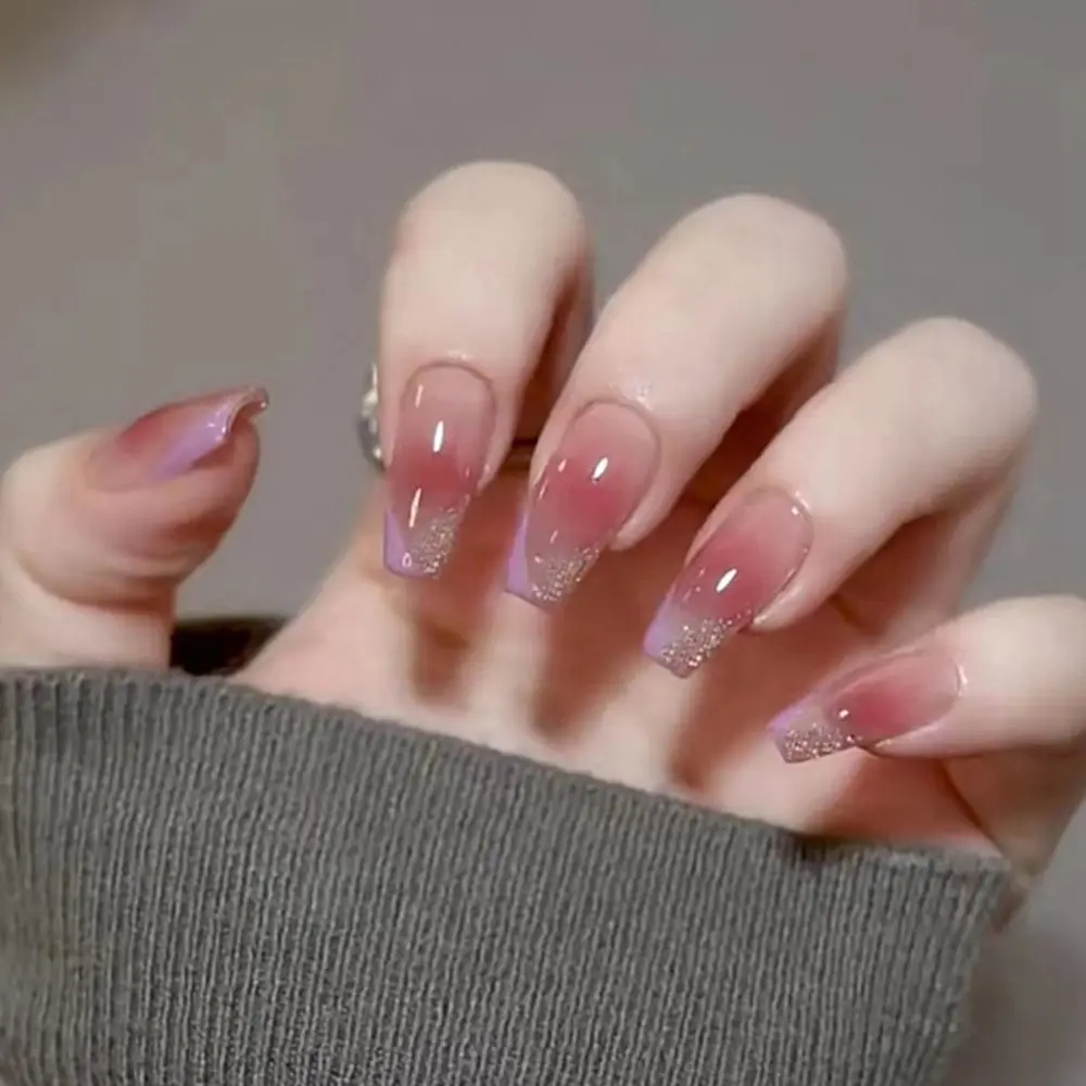 

24pcs/Box Press On Nails Manicure Tool Full Cover Detachable Glitter Coffin False Nails Nail Tips Wearable Fake Nails