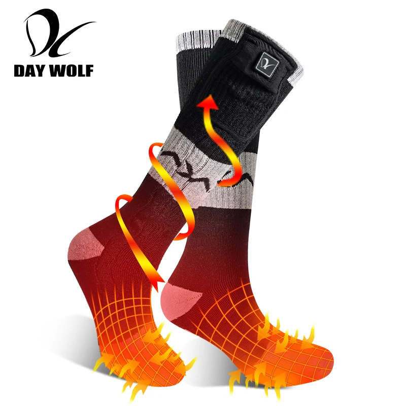 DAY WOLF Electric Heating Ski Socks Winter Heated Socks Rechargeable Battery Thermal Socks Men Women Outdoor For Motorcycle