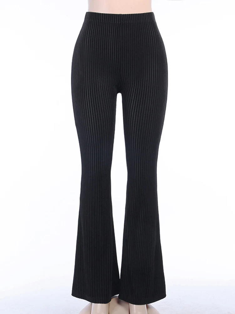 Viдвухсторонние черные облегающие узкие брюки-клеш с высокой талией женские