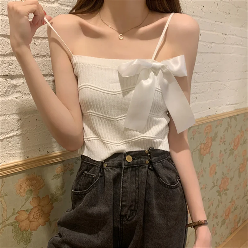 

Solid Tie Bow Camisoles Streetwear Tube Top Women Fashion Ruched Pleated Crop Top Sexy Bustier Tees Female TankTops Camisole