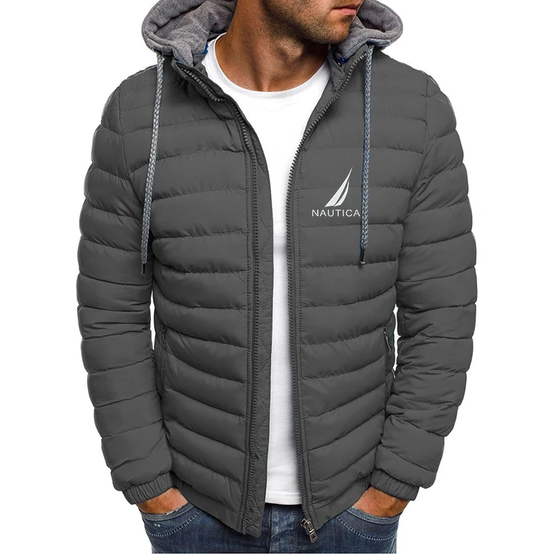 23Brand oversized down jacket NAUTICA men's detachable hat thickened hooded cardigan drawstring winter thickened warm jacket top