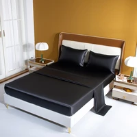 high quality satin silk bed sheet set rayon fitted sheet height 35cm queen king flat sheet set soild color bedding set