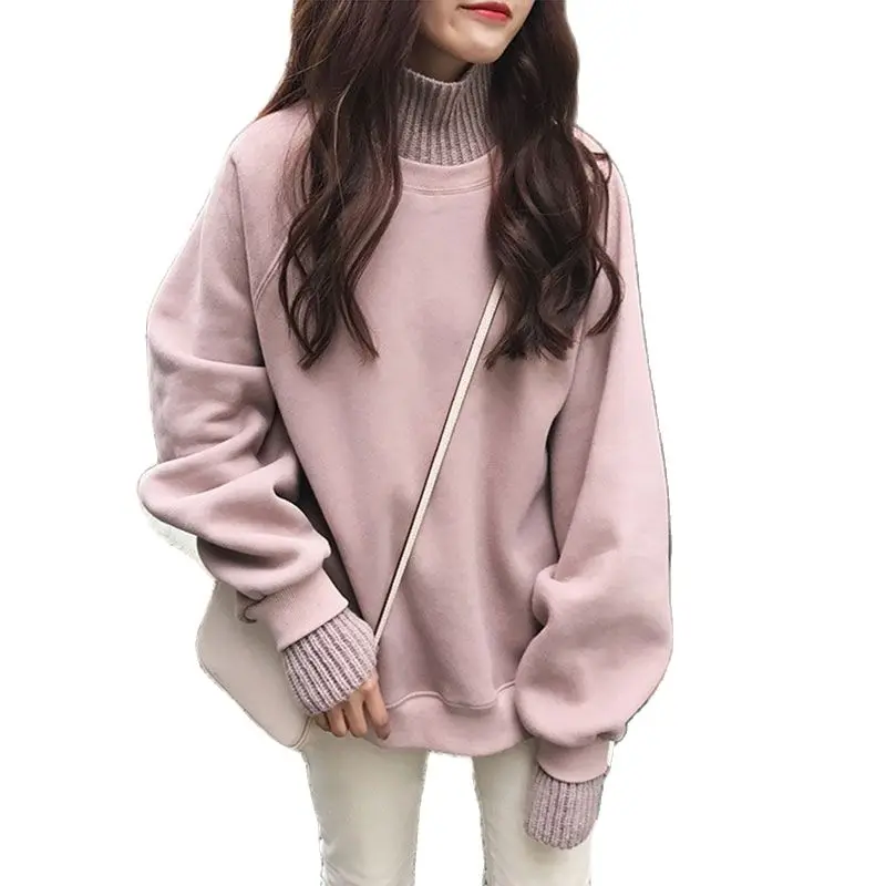 

Women's Sweatshirt Han High Collar Pullovers Fashion Splicing Solid Color Long Sleeve Autumn Loose Popularity Tenafeicc