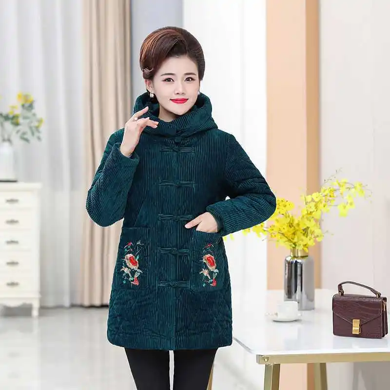 Corduroy Winter Coat Women Puffer Jacket Winter New Korean Style Long Ladies Over-the-knee Cotton Padded Jacket Keep Warm