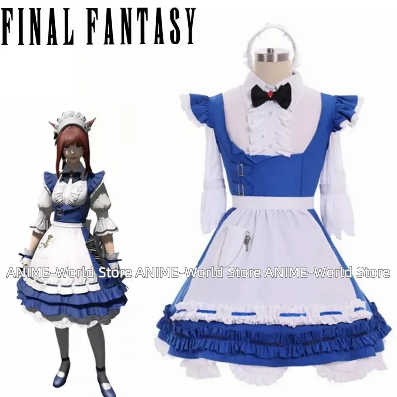 Игра Final Fantasy XIV Csilla Beleth Косплей Костюм Горничная Синее Платье Хэллоуин Сине-Белая