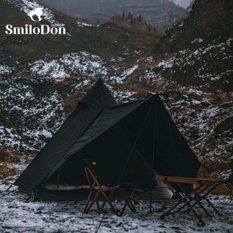 

SmiloDon Outdoor Pyramids Tent 210T Waterproof Camping Tent 3-4 Person Picnic Polyester Large Spire Yurt Black Tent Shelter