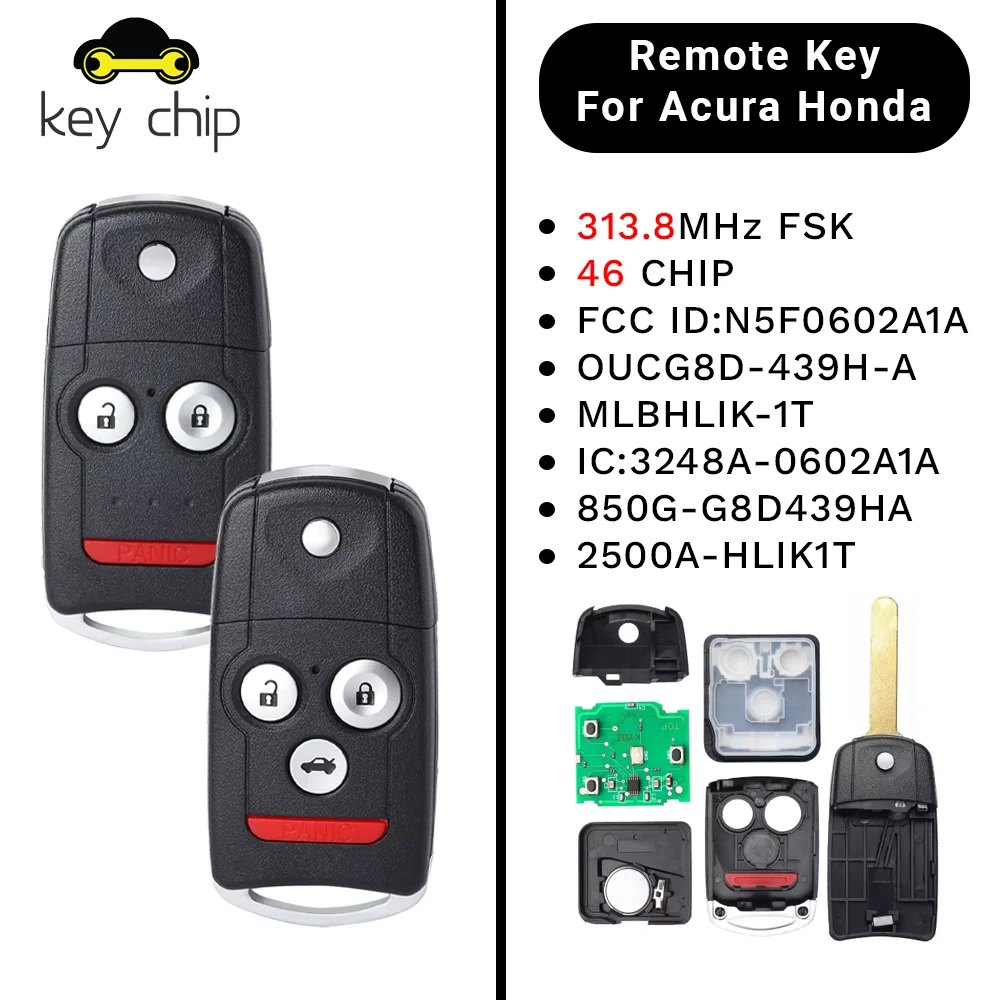 Фото KeyChip для Acura MDX RDX ILX ZDX TSX TL 2007-2014 313,8 МГц PCF7936 чип откидной дистанционный автомобильный ключ N5F0602A1A MLBHLIK-1T OUCG8D-439H-A №1