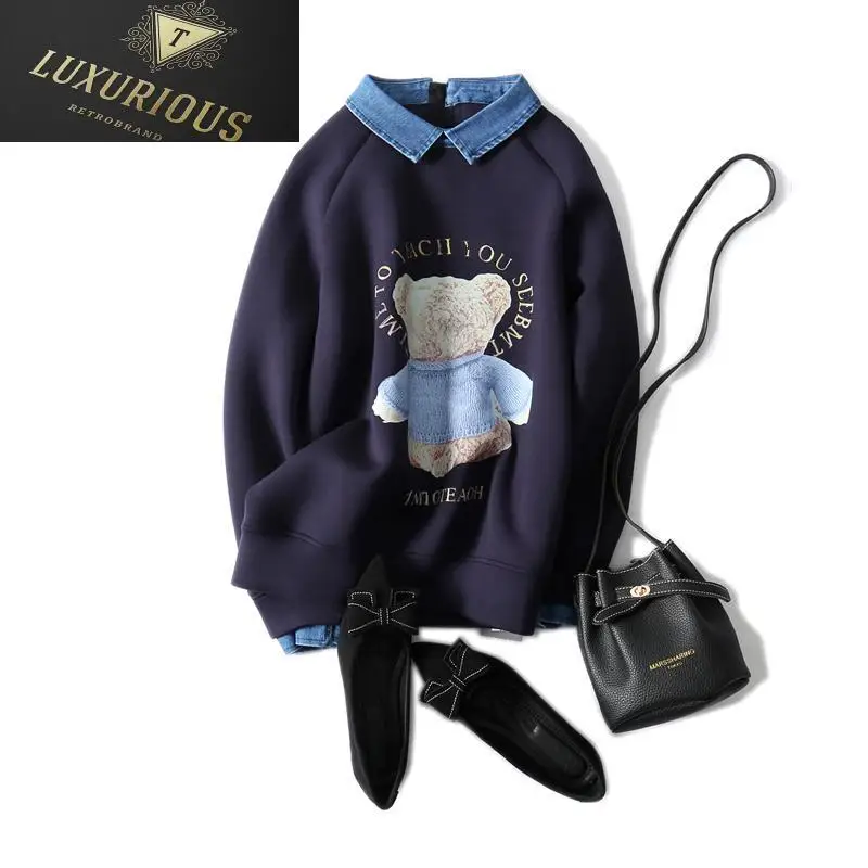 

Женский хлопковый свитшот с длинным рукавом, с отложным воротником