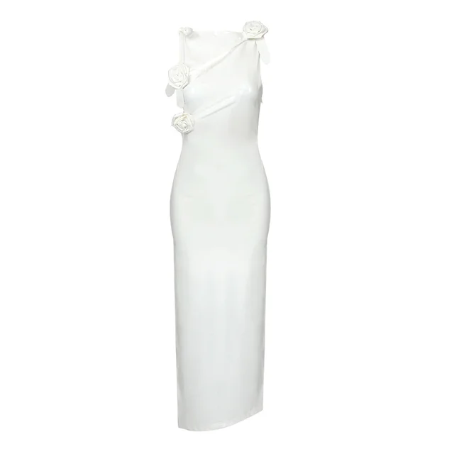 Kylie Jenner Style White Sleeveless Pleated Cut Out Side Split Bodycon Clubwear Party Dress 3