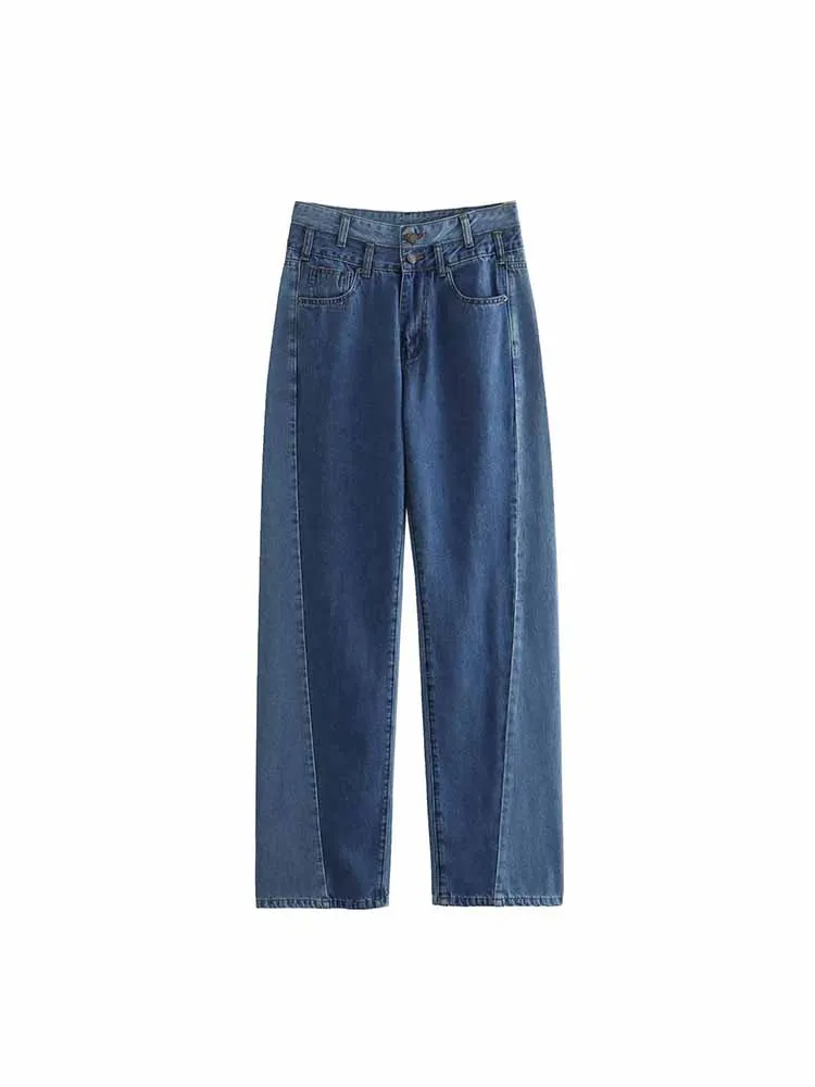 

Women New Chic Fashion Contrast High Waist Casual Straight Jeans Vintage High Waist Zipper Female Denim Pants Mujer 4110/243