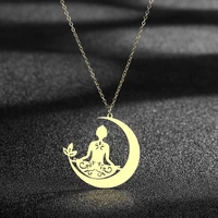 fashion stainless steel yoga moon pendant necklace for womens charm steel chain necklace party jewelry gifts