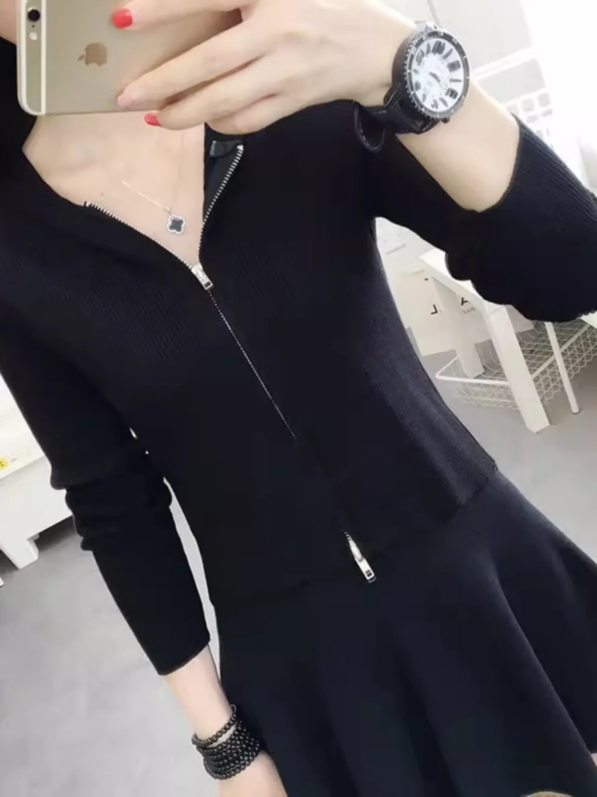 Hood Knitted Zip-up Cardigan Autumn and Winter Korean Sle Western Slim fit High Waist Crop Sweater Bottoming Shirt Ou...