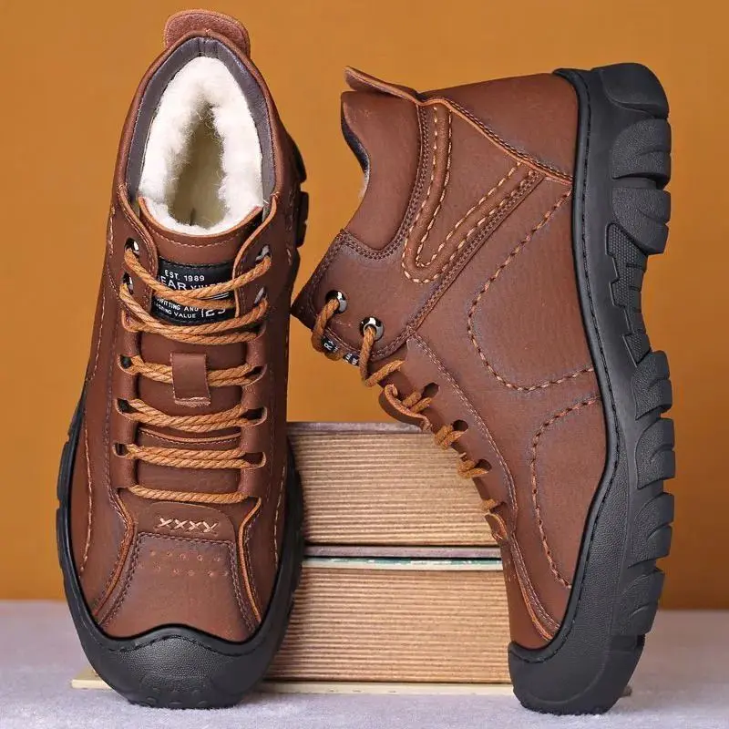 

2023 Winter Men Boots Warm Men‘s Casual Shoes High Quality Leather Ankle Snow Boots Outdoor Working Plush Thick Warm Shoes TY36