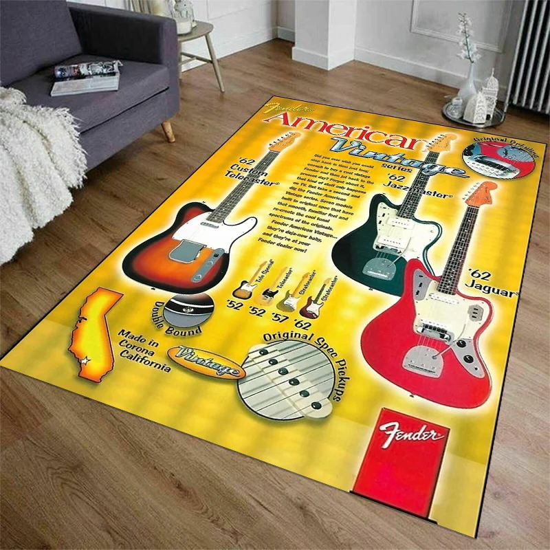 Fender Guitar Pattern Carpet for Living Room Home Design Sofa Table Large Area Rugs Bedroom Bedside Floor Mat Room Decorative images - 6