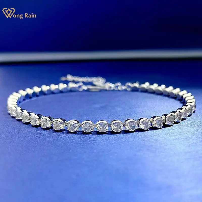 

Wong Rain 925 Sterling Silver Created Moissanite Gemstone Party Simple Couple Charm Bracelets Bangle Fine Jewelry Christmas Gift
