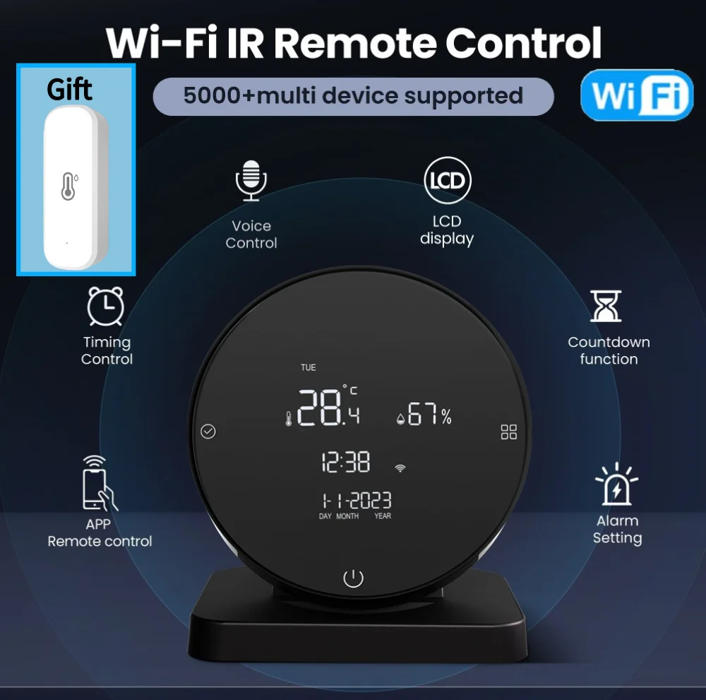 

CORUI Tuya WiFi Smart Temperature Humidity Sensor With Universal IR Remote And Countdown Timer Clock Alexa Google Home Alice