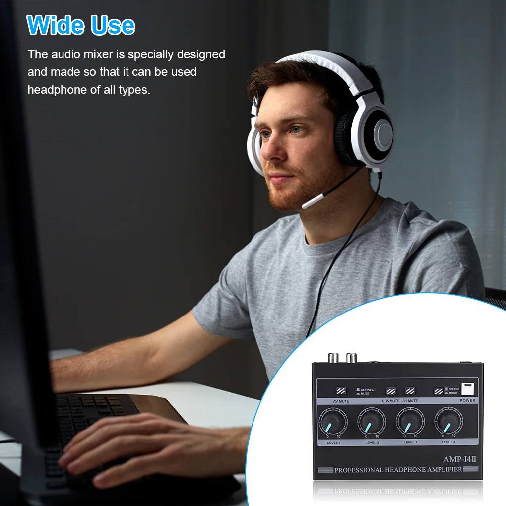 

Headphone Amplifier Portable 8 Channel Adjustable Button Control Stereo Musical Instrument Recording Studio Volume Control