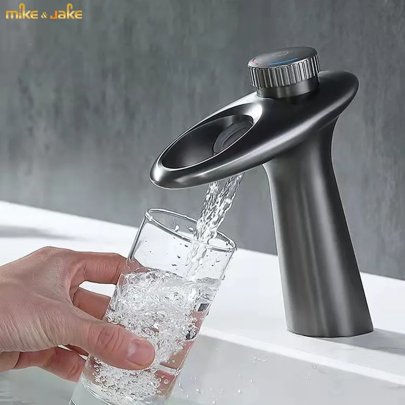 

Смеситель для ванной матовый серый в Стиле НЛО, кран для раковины, холодной и горячей воды, постоянная температура