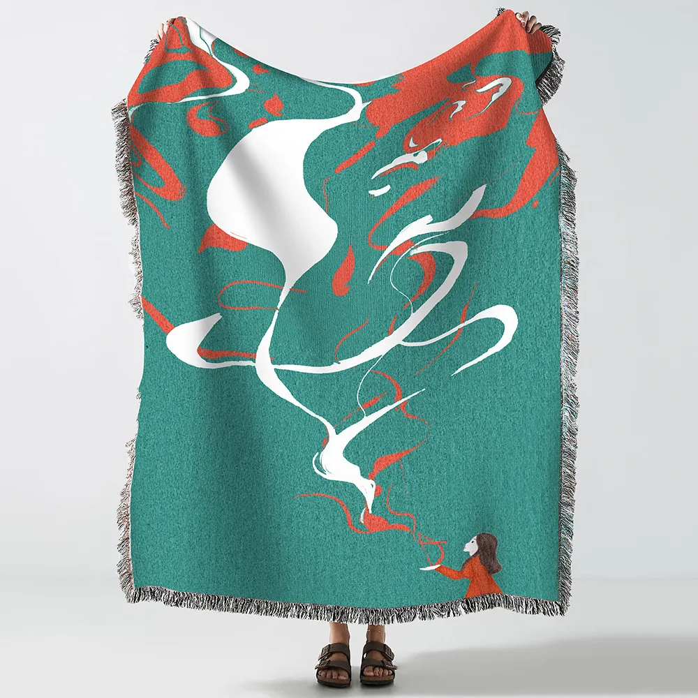 Японское одеяло для дивана вязаное с кисточками гобелен покрывало одеяла