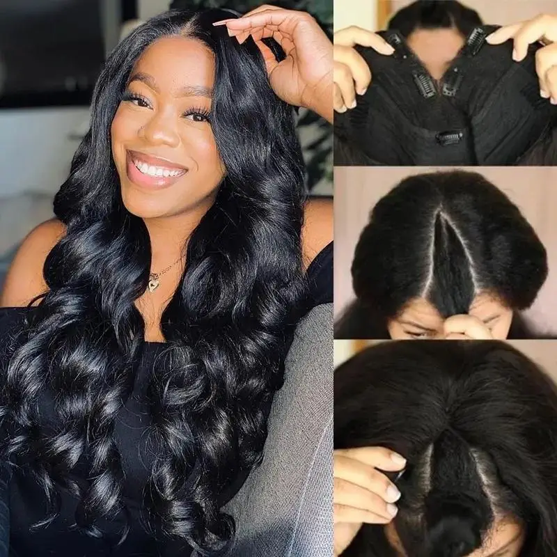 Cheap V Part Wig Human Hair Body Wave Upgrade V Part Wig No Leave Out Glueless V Part Wig Human Hair Wigs Pre Plucked Remy Hair