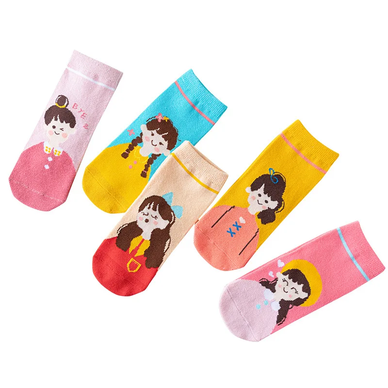

5 pairsChildren's socks autumn and winter new bright color cute lace little girl model girls cotton mid-tube socks wholesale