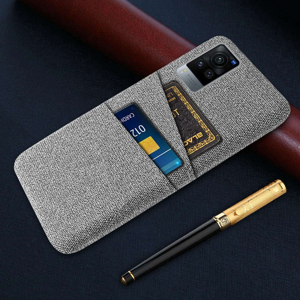 

Card Case on Vivox60 Pro Case Luxury Fabric Dual Card Cover For Vivo X60 X 60 Pro X60pro 5G Wallet Funda Coque For Vivo X60 Pro