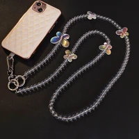 crossbody crystal butterfly beads lanyard with mobile phone clip universal lanyard for iphone 13 camera holders keys lanyard