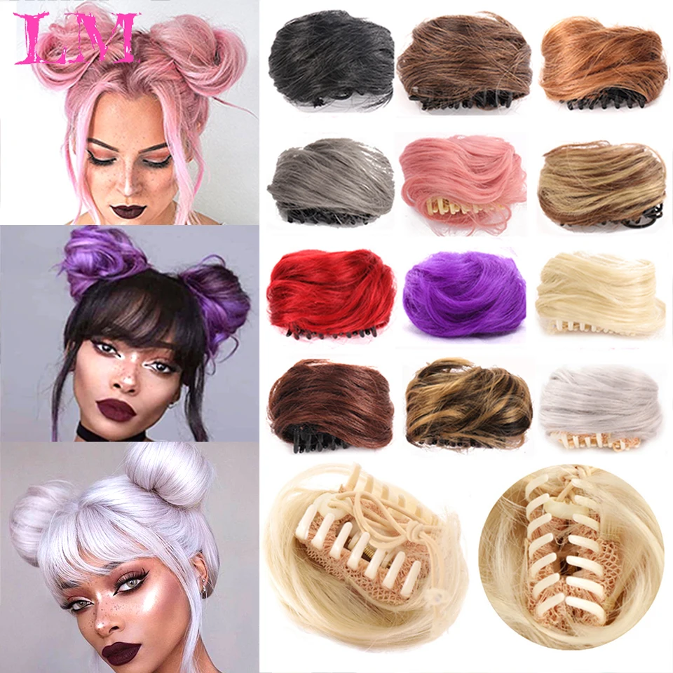 LM Synthetic Chignon Elastic Rubber Band Fake Hair Bun Clip in on Tail Extension Updo Piece Ponytail For Women