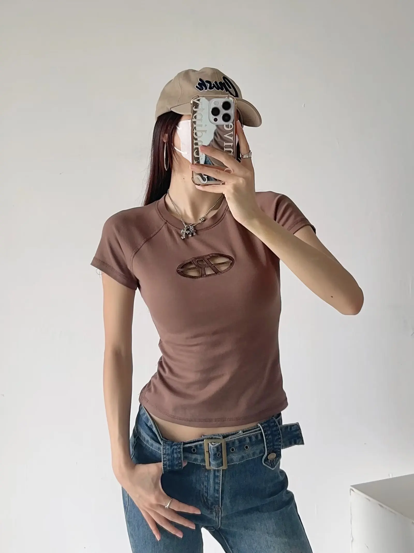 Gyaru Hollow out Short sleeve T-shirt Women's Summer Wear 2023 New American vintage Sexy Tight Short Top Bottoming Shirt T |