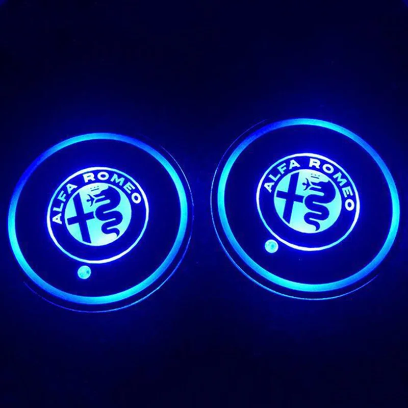 

2X Led Car Logo Cup Lights Colorful Luminous Water Coaster Atmosphere Light For Your Car Auto Accessories