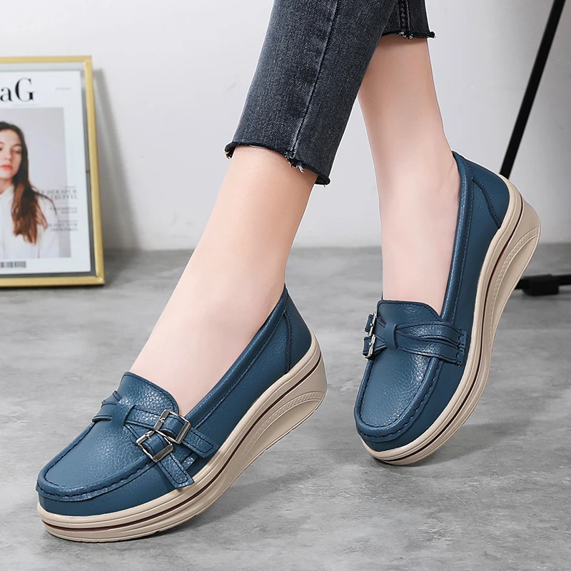 

Platform Women Loafers New 2022 Autumn Flats Ladies Leather Comfort Wedge Moccasins Orthopedic Slip On Casual Shoes Plus Size 42