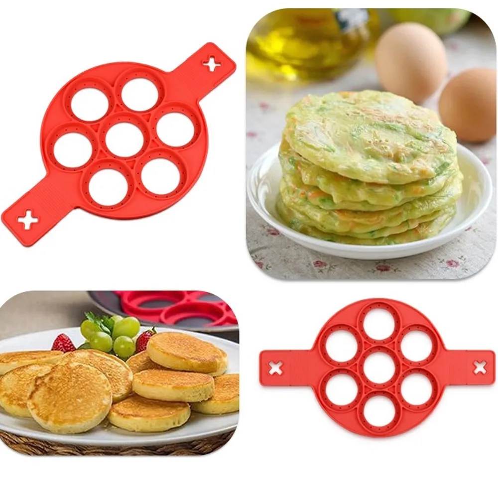 

Silicone Pancake Maker Multiple Shapes 7 Holes Nonstick Baking Mold Ring Fried Egg Molds for Family Cooking Kitchenware Gadgets