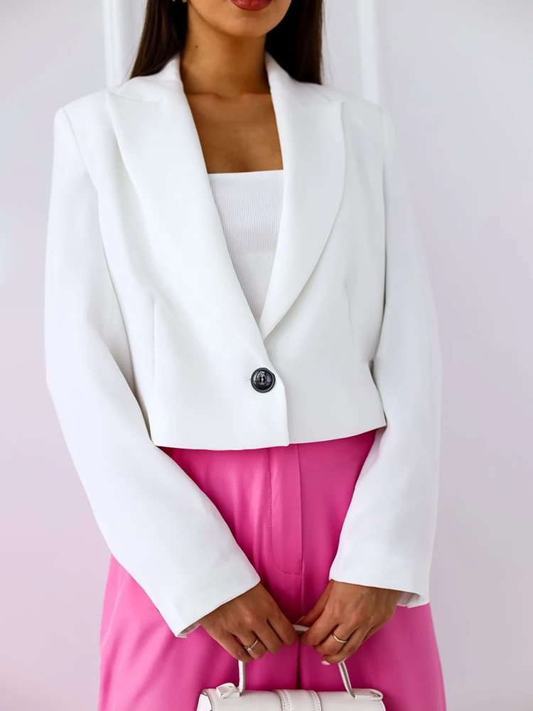 

Autumn Women Blazer Solid Color Cropped Top Elegant Office Ladies Turn Down collar Single Button Long Sleeve Blazers Tops 2022