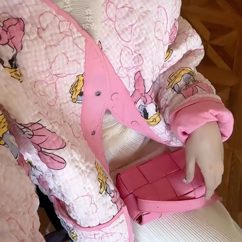 Флисовые парки Disney Дональд Дак розовые Мультяшные плюшевые пальто на пуговицах