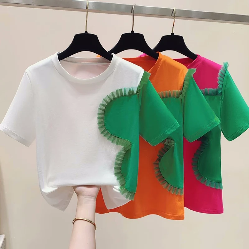 Модная Асимметричная блузка с оборками и круглым вырезом женская одежда Новинка