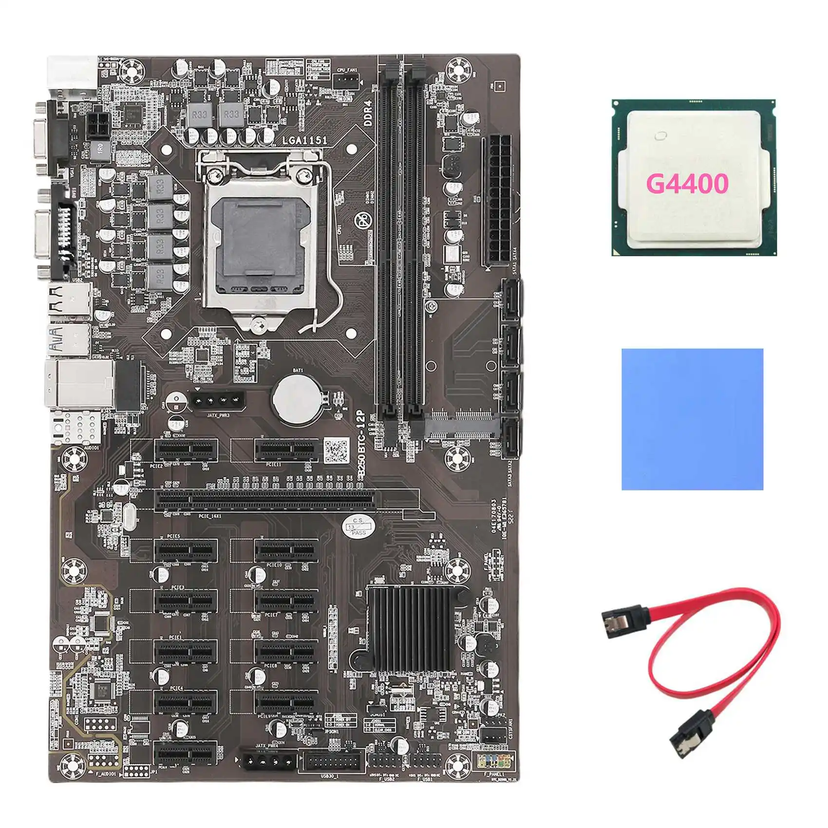 

B250B ETH Mining Motherboard+G4400 CPU+Thermal Pad+SATA Cable LGA1151 DDR4 12XGraphics Card Slot MSATA for BTC Miner