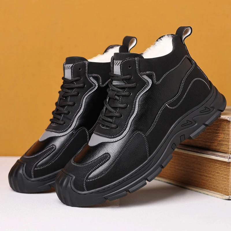 

Ботинки мужские на шнуровке, модные водонепроницаемые зимние сапоги, на шнуровке, хлопок, теплый мех, Повседневная зимняя обувь