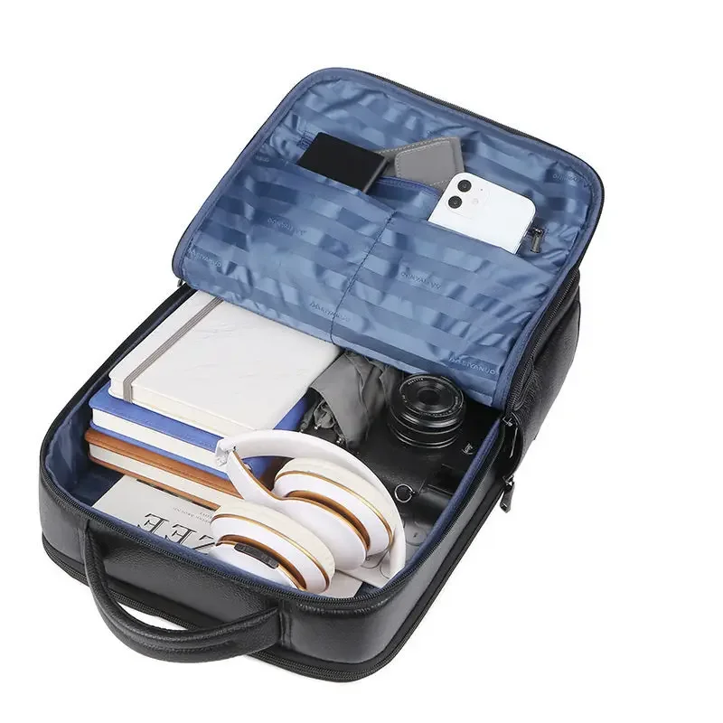 Мужской рюкзак из натуральной коровьей кожи черный студенческий сумка для