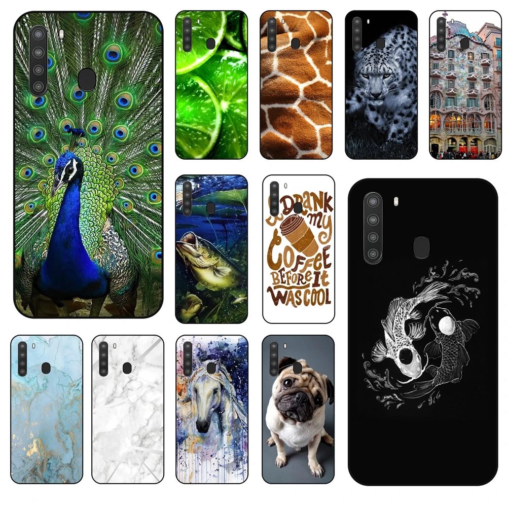 Модный черный чехол-бампер для Samsung Galaxy A21 мягкий чехол из ТПУ телефона