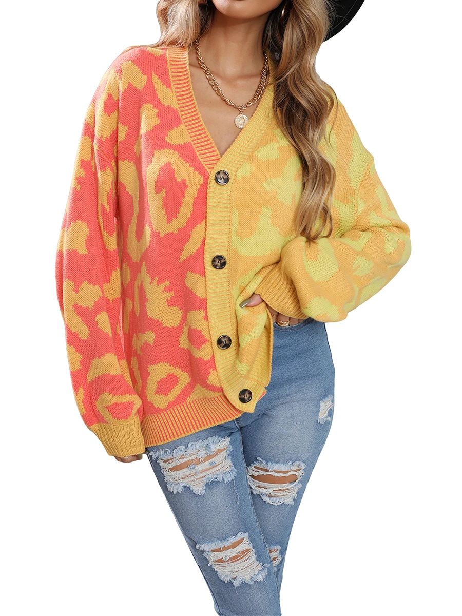 

Женский вязаный кардиган с V-образным вырезом и длинным рукавом